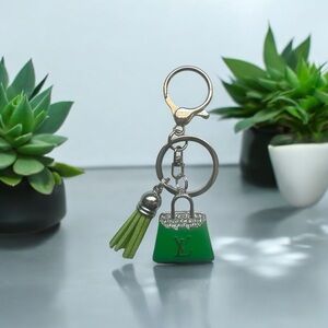Green Keychain with Silver Accents